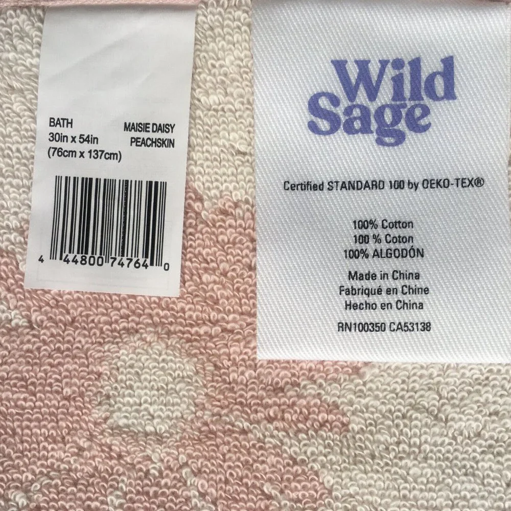 3 Wild Sage Maisie Daisy PINK & IVORY Floral Pattern 30x54 BATH Towels w/Fringe